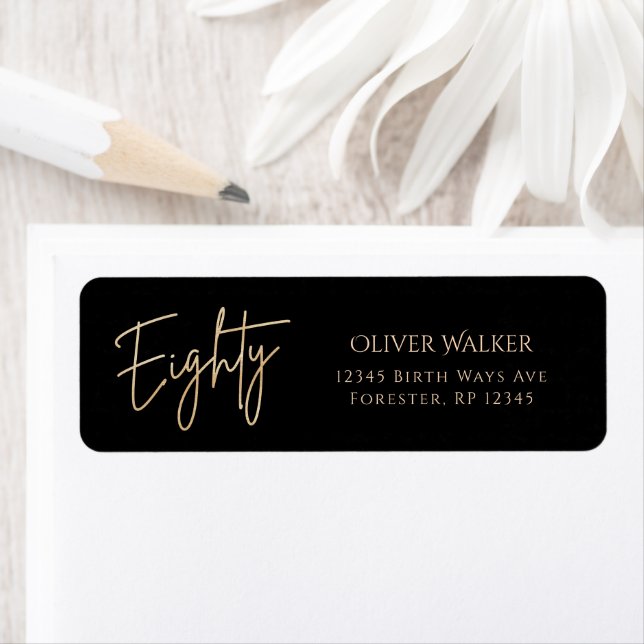 Black Gold 80th Birthday Return Address Label (Insitu)