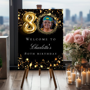 Black gold 80th photo birthday party welcome foam board
