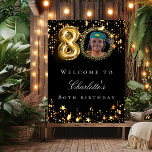 Black gold 80th photo birthday party welcome poster<br><div class="desc">A welcome poster for a 80th birthday party. Black background and faux gold colored stars. Personalize and add a name and photo.</div>