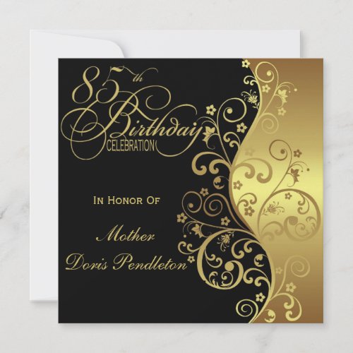 Black &amp; Gold 85th Birthday Party Invitation