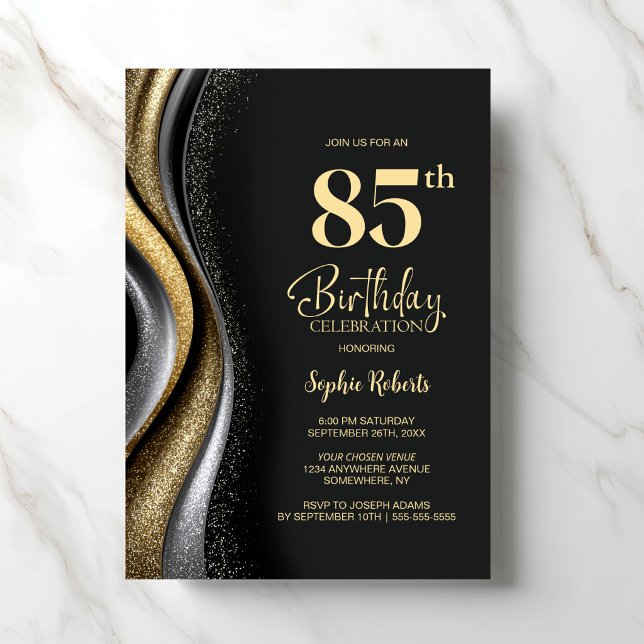 Black Gold 85th Birthday Party Invitation (Creator Uploaded)