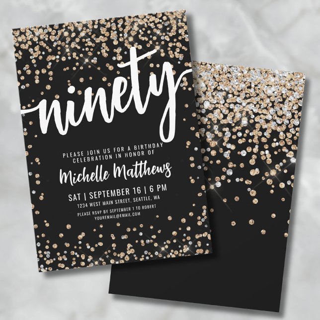 Black Gold 90th Birthday Invitation (Black Gold 90th Birthday Invitation)