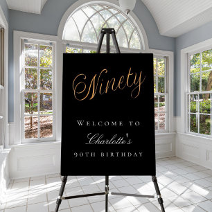 Black gold 90th birthday party welcome foam board