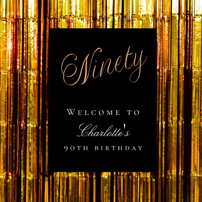 Black gold 90th birthday party welcome poster (Creator Uploaded)