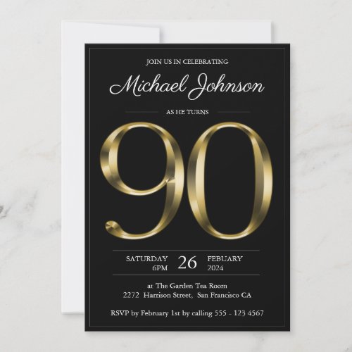 Black Gold 90th Birthday Typography Elegant Classy