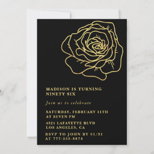 Black Gold 96th birthday invitations Floral