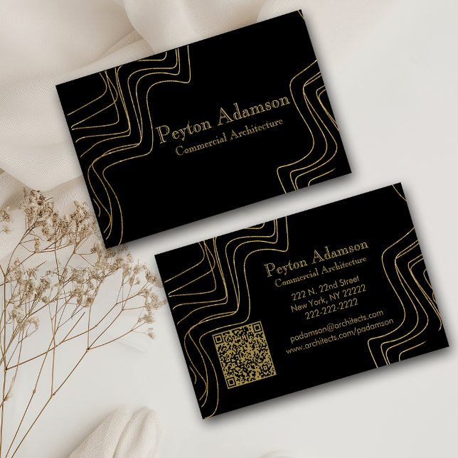 Black/Gold Abstract Architect/Template QR Code Business Card (Creator Uploaded)