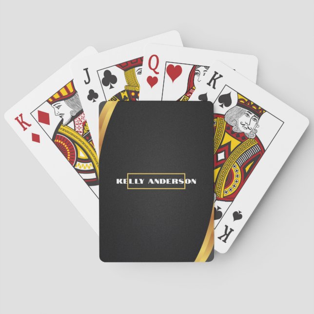 Black & Gold Abstract Design with Custom Text Poker Cards (Back)