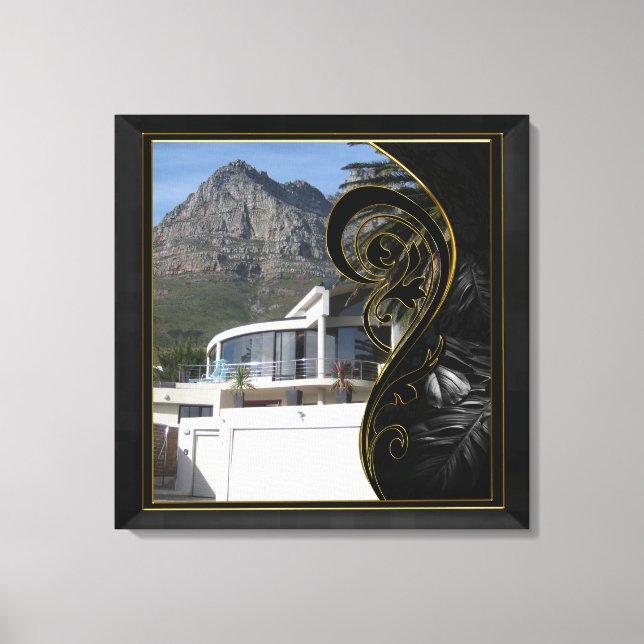 Black Gold Abstract Filigree Canvas Print (Front)