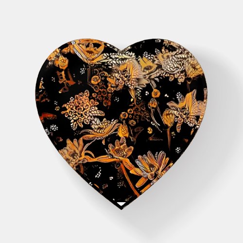 Black Gold Abstract Flower Artsy Heart Paperweight