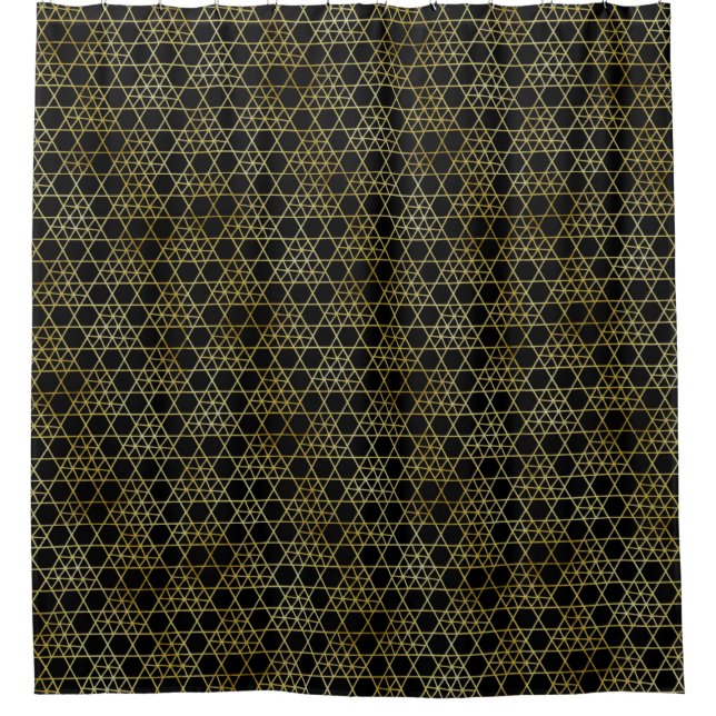 Black & Gold Abstract Geometric Pattern Luxury Shower Curtain (Front)