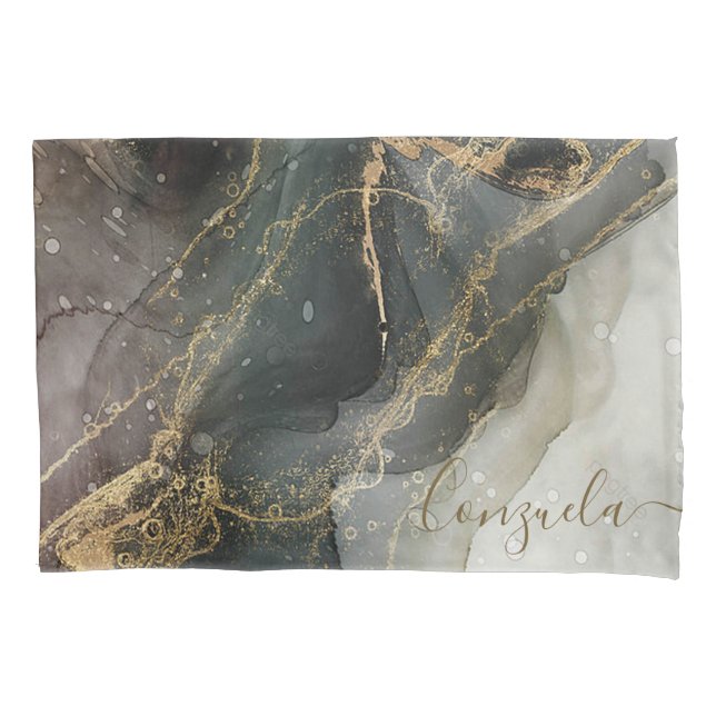 Black Gold Abstract Marble Pillow Case (Front)