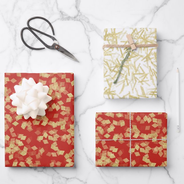 Black Gold Abstract Red Lips Bridal Shower Wrapping Paper Sheets (Front)