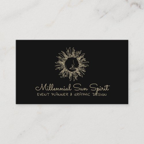 Black Gold Abstract Spiritual Celestial Sun Business Card