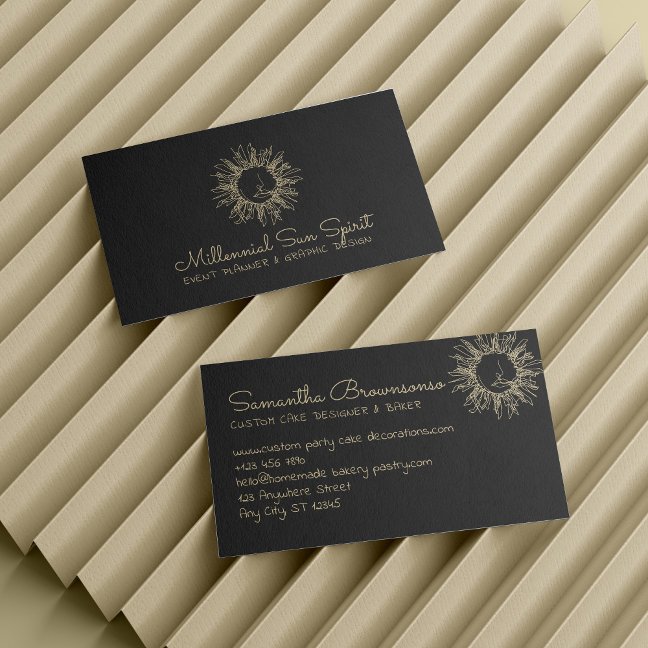 Black Gold Abstract Spiritual Celestial Sun Business Card