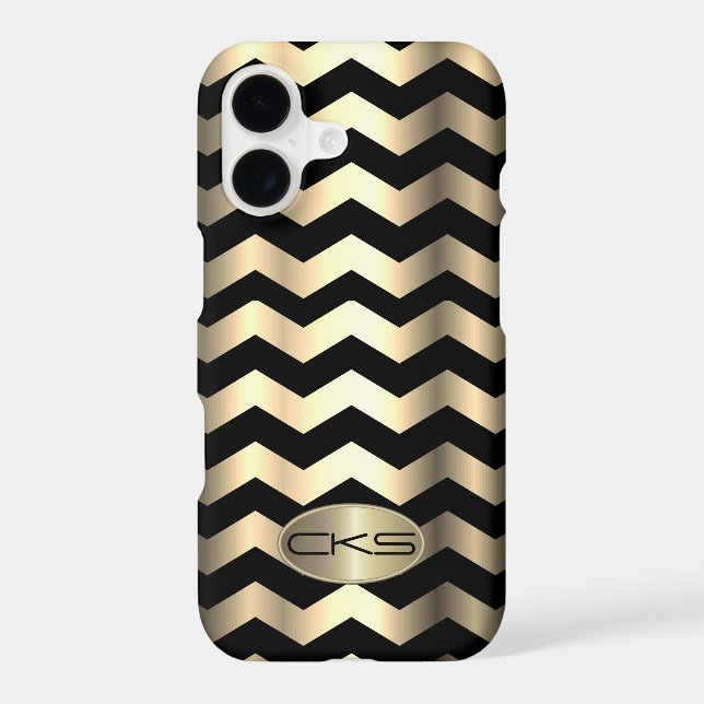 Black & Gold Abstract Stripes | Monogram  Case-Mate iPhone Case (Back)
