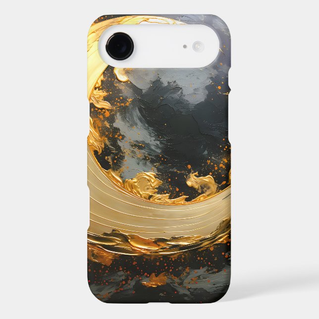 Black Gold Abstract Swirl Modern Moon Case-Mate iPhone Case (Back)