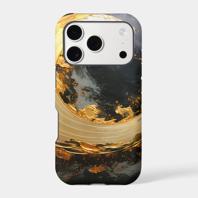 Black Gold Abstract Swirl Modern Moon Case-Mate iPhone Case (Back)