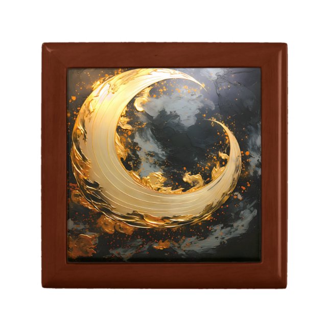 Black Gold Abstract Swirl Modern Moon Gift Box (Front)