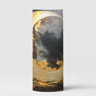 Black Gold Abstract Swirl Modern Moon Pillar Candle