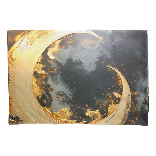 Black Gold Abstract Swirl Modern Moon Pillow Case (Front)