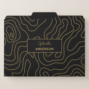 Black & Gold Abstract Topography Line Pattern File Folder