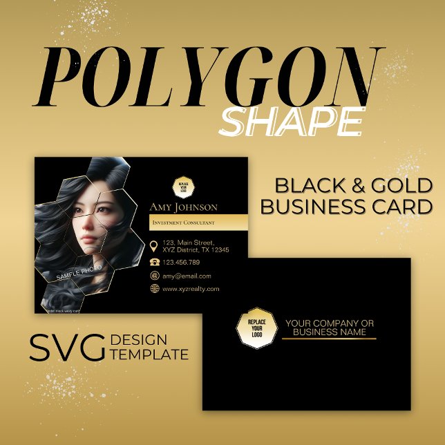 Black & Gold, Add Own Image To SVG Polygon Shape Business Card (Creator Uploaded)