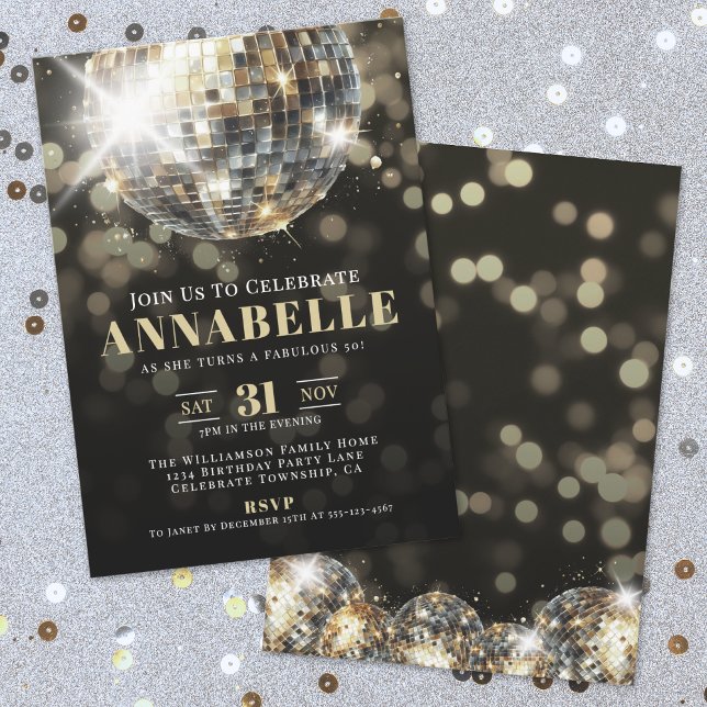 Black Gold Adult 50th Birthday Party Invitation (Black Gold Adult 50th Birthday Party Invitation)
