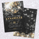 Black Gold Adult 50th Birthday Party Invitation<br><div class="desc">Black and Gold 50th Birthday Party Invitation. Celebrate a milestone in style with this chic black and gold party invitation, perfect for a glamorous 50th birthday—or any age you're celebrating. The design features a stylish gold and black disco ball at the top with smaller matching disco balls at the bottom...</div>