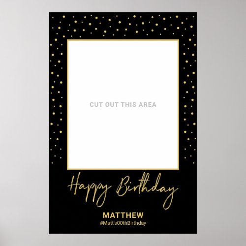 Black  Gold Adult Birthday Photo Frame Prop Poster