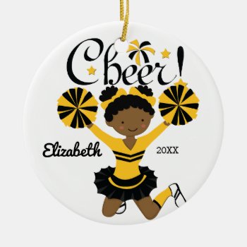 Black & Gold African American Cheerleader Ornament by celebrateitornaments at Zazzle