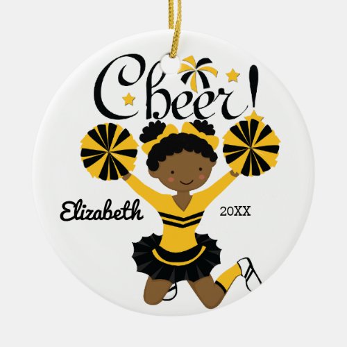 Black  Gold African American Cheerleader Ornament