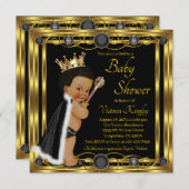 Black Gold Afro Prince Jewel Baby Shower Invitation (Front/Back)