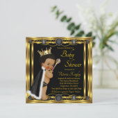 Black Gold Afro Prince Jewel Baby Shower Invitation (Standing Front)