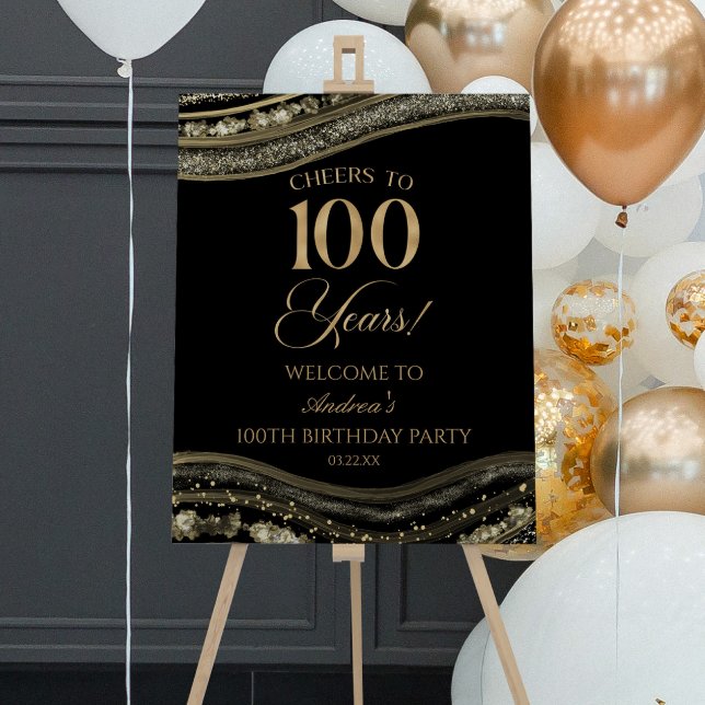 Black Gold Agate 100th Birthday Party Welcome Sign (Creator Uploaded)
