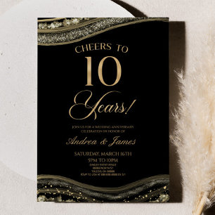 Black Gold Agate 10th Wedding Anniversary Party Invitation