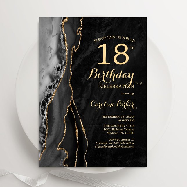 Black Gold Agate 18th Birthday Invitation (Creator Uploaded)