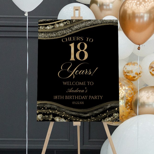 Black Gold Agate 18th Birthday Party Welcome Sign (Creator Uploaded)