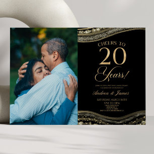 Black Gold Agate 20th Wedding Anniversary Party Invitation