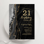 Black Gold Agate 21st  Birthday Invitation<br><div class="desc">Black and gold agate 21st birthday party invitation. Elegant modern design featuring watercolor agate marble geode background,  faux glitter gold and typography script font. Trendy invite card perfect for a stylish women's bday celebration. Printed Zazzle invitations or instant download digital printable template.</div>