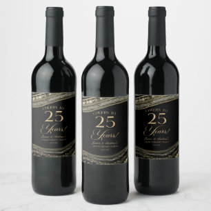 Black Gold Agate 25th Wedding Anniversary Party Wine Label