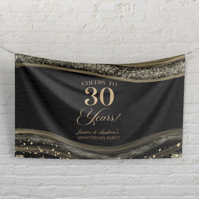Black Gold Agate 30th Wedding Anniversary Party Banner (Creator Uploaded)