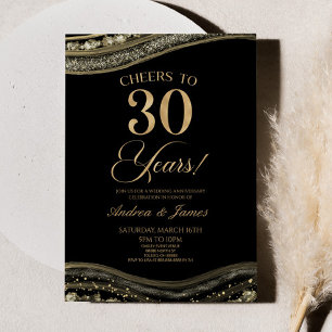 Black Gold Agate 30th Wedding Anniversary Party Invitation