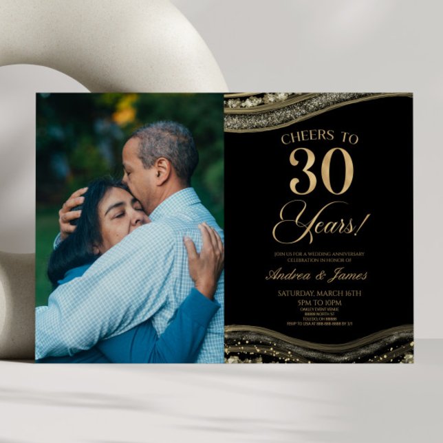 Black Gold Agate 30th Wedding Anniversary Party Invitation (Creator Uploaded)