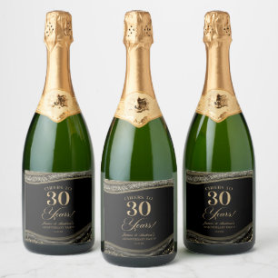 Black Gold Agate 30th Wedding Anniversary Party Sparkling Wine Label