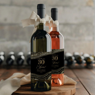 Black Gold Agate 30th Wedding Anniversary Party Wine Label