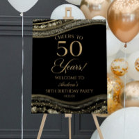 Black Gold Agate 50th Birthday Party Welcome Sign