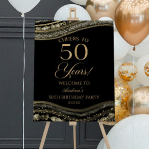 Black Gold Agate 50th Birthday Party Welcome Sign