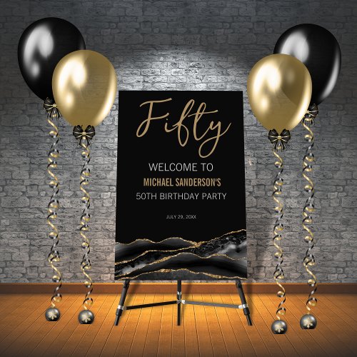 Black Gold Agate 50th Birthday Welcome Sign