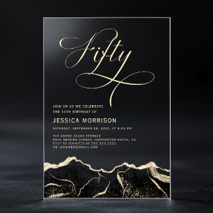 Black Gold Agate 50th Fifty Birthday Party Acrylic Invitations